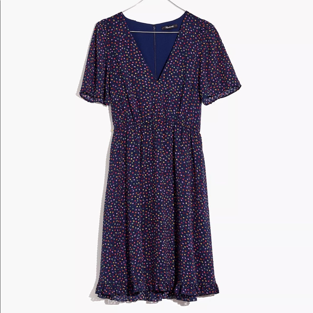 Flutter-Sleeve Ruffle-Hem Dress in Sugar Dot